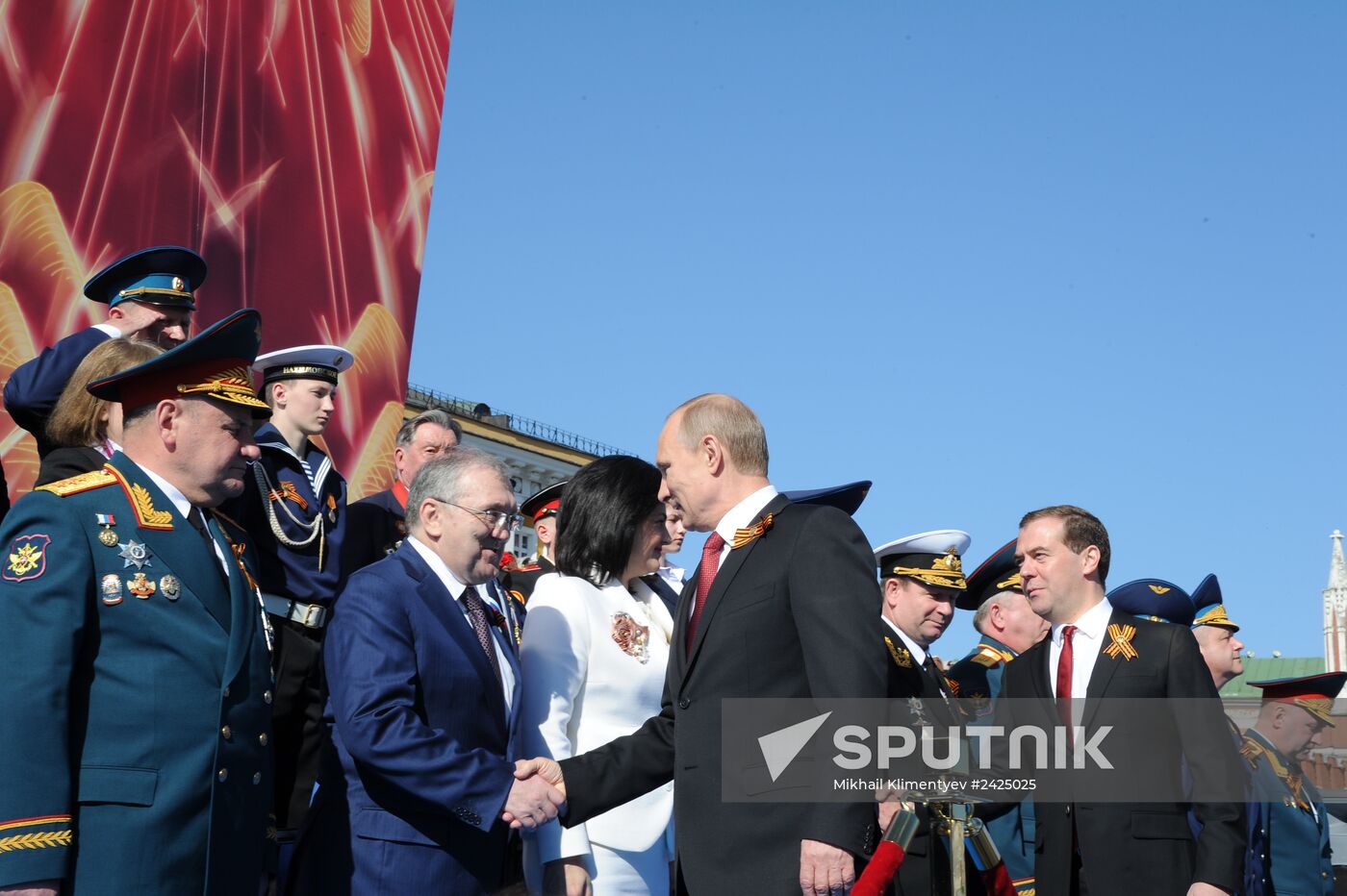 Vladimir Putin and Dmitry Medvedev at Victory Day parade on Red Square