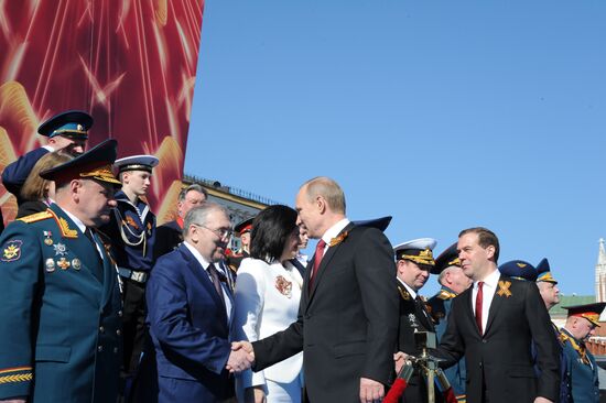Vladimir Putin and Dmitry Medvedev at Victory Day parade on Red Square