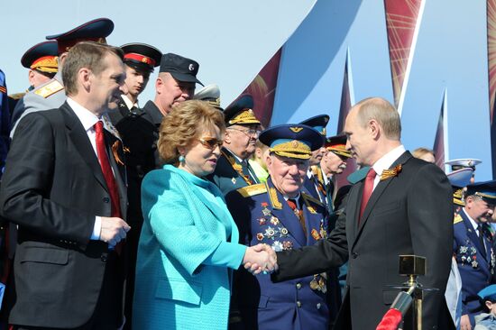 Vladimir Putin and Dmitry Medvedev at Victory Day parade on Red Square