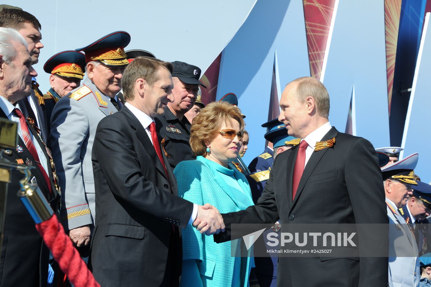 Vladimir Putin and Dmitry Medvedev at Victory Day parade on Red Square