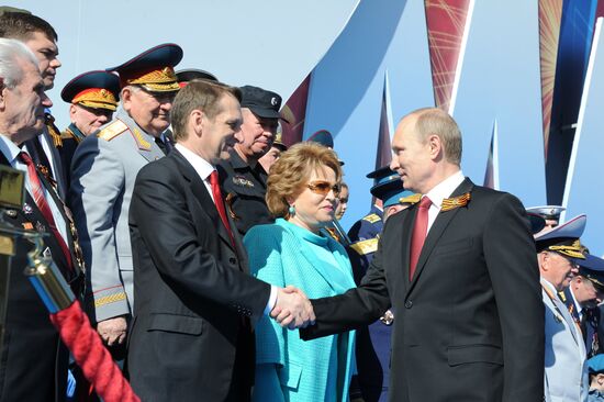 Vladimir Putin and Dmitry Medvedev at Victory Day parade on Red Square
