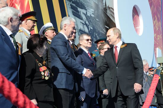 Vladimir Putin and Dmitry Medvedev at Victory Day parade on Red Square