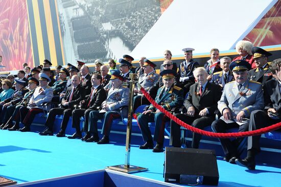Vladimir Putin and Dmitry Medvedev at Victory Day parade on Red Square