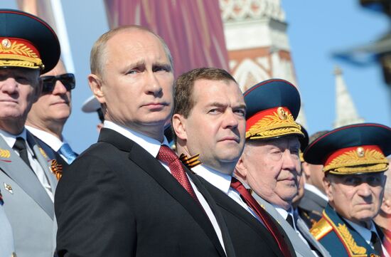 Vladimir Putin and Dmitry Medvedev at Victory Day parade on Red Square