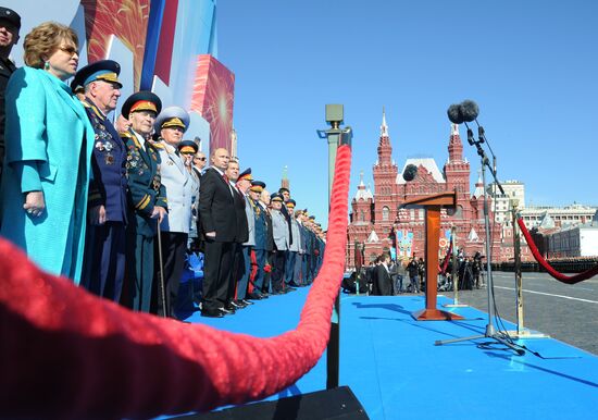 Vladimir Putin and Dmitry Medvedev at Victory Day parade on Red Square
