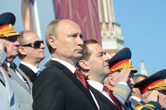 Vladimir Putin and Dmitry Medvedev at Victory Day parade on Red Square