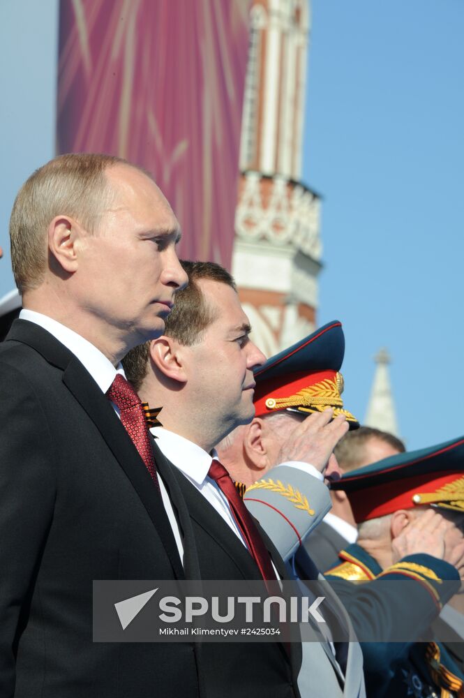 Vladimir Putin and Dmitry Medvedev at Victory Day parade on Red Square