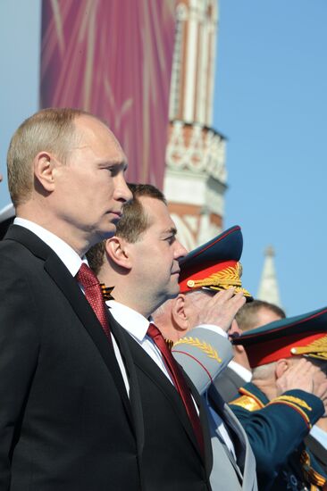Vladimir Putin and Dmitry Medvedev at Victory Day parade on Red Square