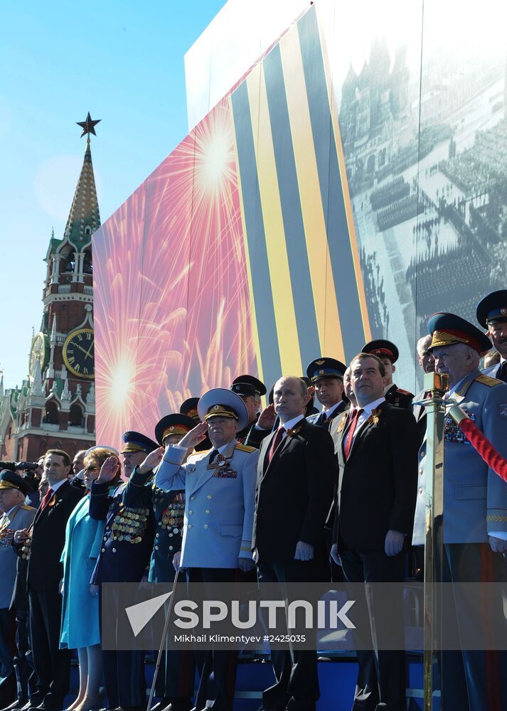 Vladimir Putin and Dmitry Medvedev at Victory Day parade on Red Square