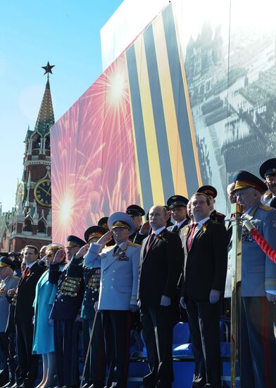 Vladimir Putin and Dmitry Medvedev at Victory Day parade on Red Square