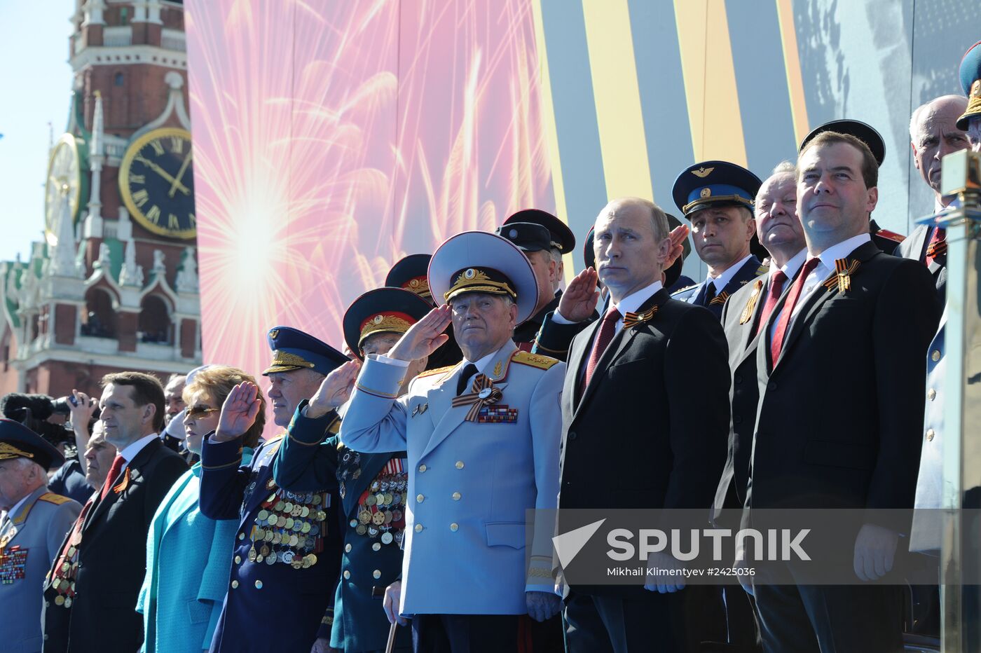 Vladimir Putin and Dmitry Medvedev at Victory Day parade on Red Square