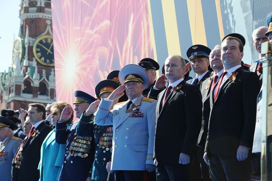 Vladimir Putin and Dmitry Medvedev at Victory Day parade on Red Square