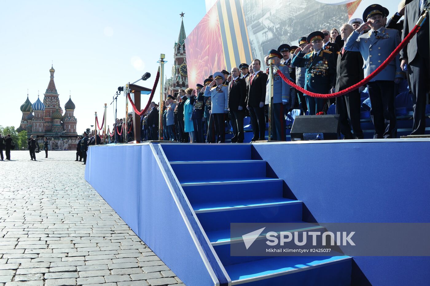 Vladimir Putin and Dmitry Medvedev at Victory Day parade on Red Square