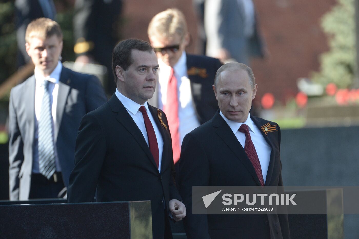 Vladimir Putin and Dmitry Medvedev at Victory Day parade on Red Square