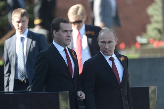 Vladimir Putin and Dmitry Medvedev at Victory Day parade on Red Square