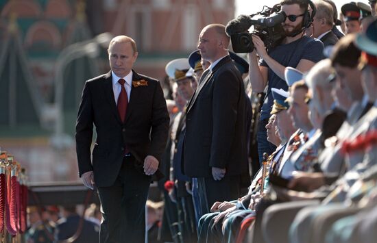 Vladimir Putin and Dmitry Medvedev at Victory Day parade on Red Square