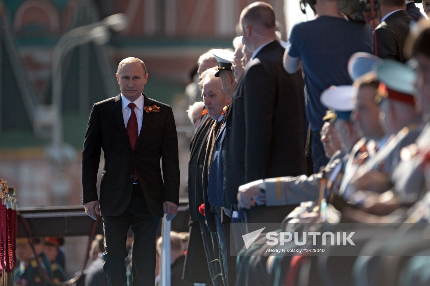 Vladimir Putin and Dmitry Medvedev at Victory Day parade on Red Square