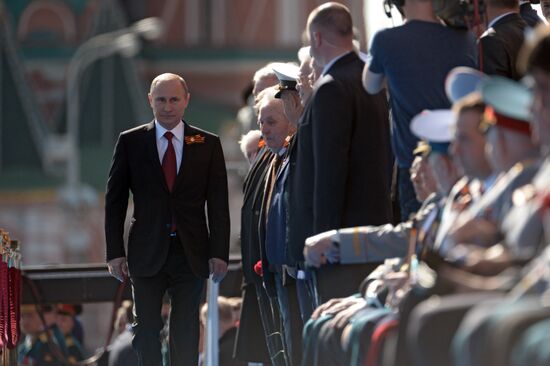 Vladimir Putin and Dmitry Medvedev at Victory Day parade on Red Square