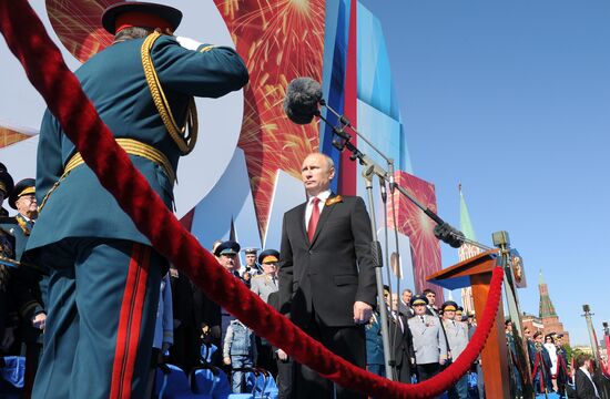 Vladimir Putin and Dmitry Medvedev at Victory Day parade on Red Square