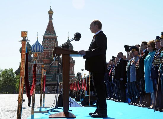 Vladimir Putin and Dmitry Medvedev at Victory Day parade on Red Square