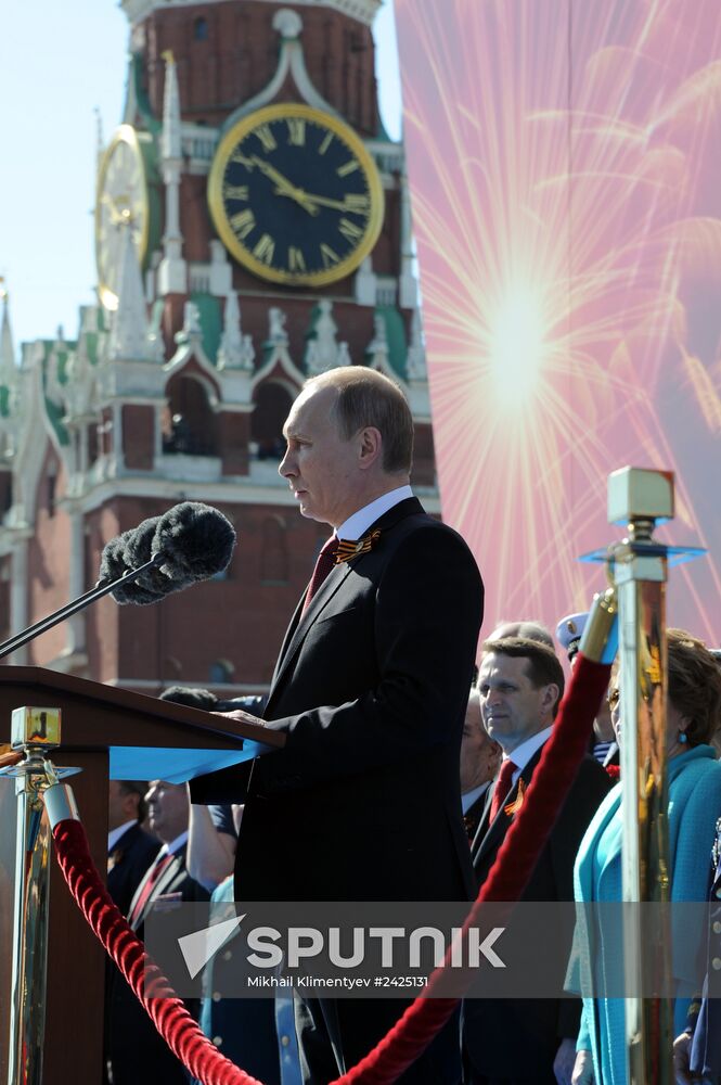 Vladimir Putin and Dmitry Medvedev at Victory Day parade on Red Square