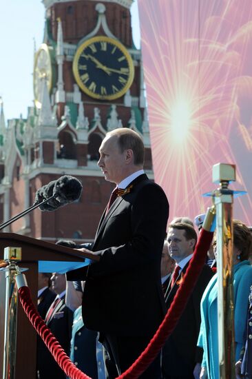 Vladimir Putin and Dmitry Medvedev at Victory Day parade on Red Square