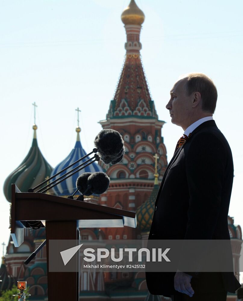 Vladimir Putin and Dmitry Medvedev at Victory Day parade on Red Square