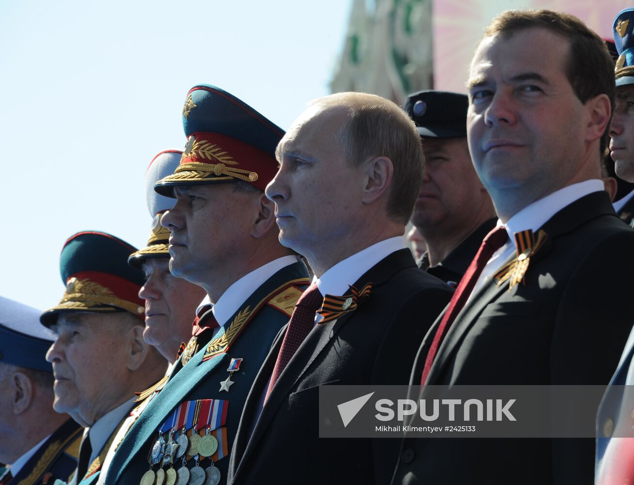 Vladimir Putin and Dmitry Medvedev at Victory Day parade on Red Square