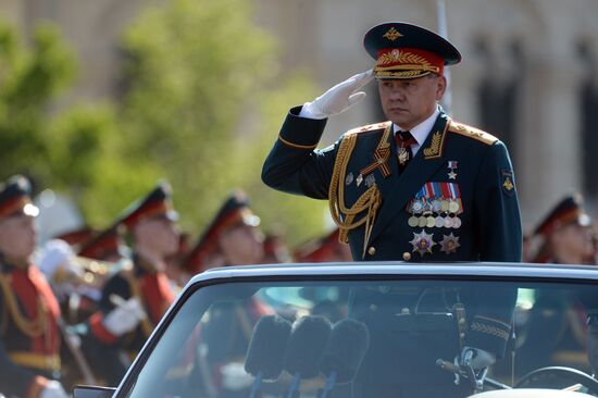 Vladimir Putin and Dmitry Medvedev at Victory Day parade on Red Square