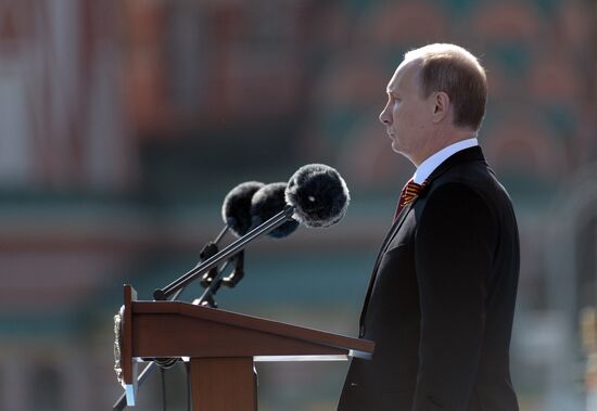 Vladimir Putin and Dmitry Medvedev at Victory Day parade on Red Square