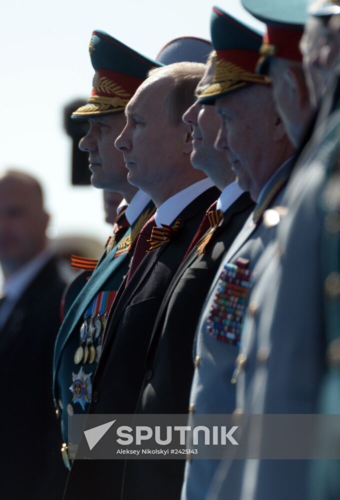 Vladimir Putin and Dmitry Medvedev at Victory Day parade on Red Square