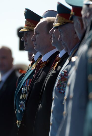 Vladimir Putin and Dmitry Medvedev at Victory Day parade on Red Square