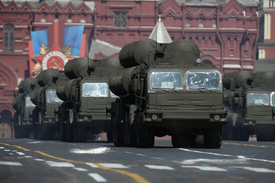Vladimir Putin and Dmitry Medvedev at Victory Day parade on Red Square