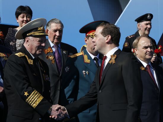 Vladimir Putin and Dmitry Medvedev at Victory Day parade on Red Square