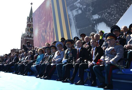 Vladimir Putin and Dmitry Medvedev at Victory Day parade on Red Square