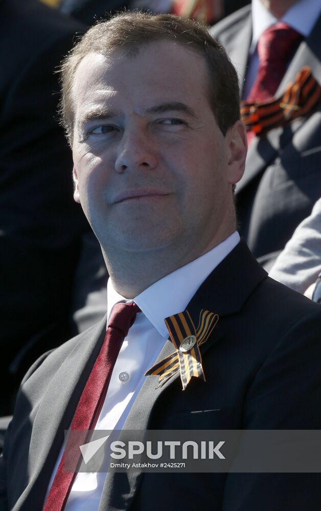 Vladimir Putin and Dmitry Medvedev at Victory Day parade on Red Square