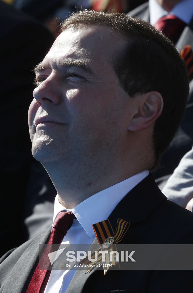 Vladimir Putin and Dmitry Medvedev at Victory Day parade on Red Square