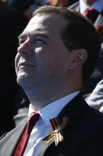 Vladimir Putin and Dmitry Medvedev at Victory Day parade on Red Square