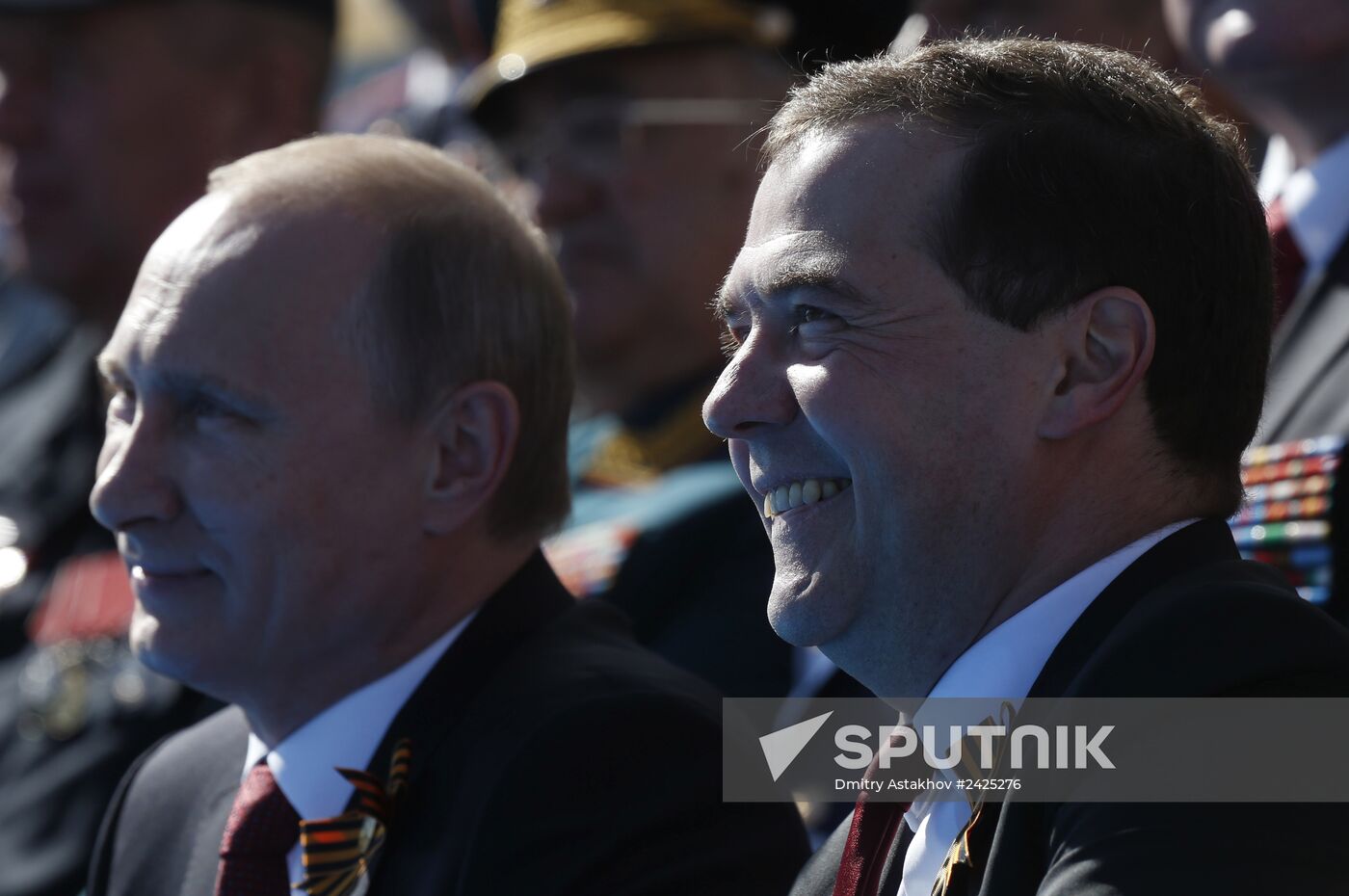 Vladimir Putin and Dmitry Medvedev at Victory Day parade on Red Square