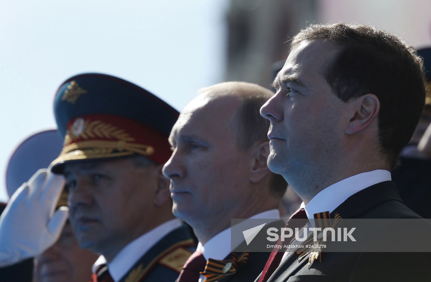 Vladimir Putin and Dmitry Medvedev at Victory Day parade on Red Square