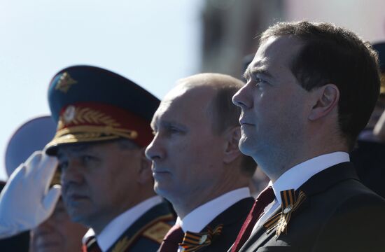 Vladimir Putin and Dmitry Medvedev at Victory Day parade on Red Square