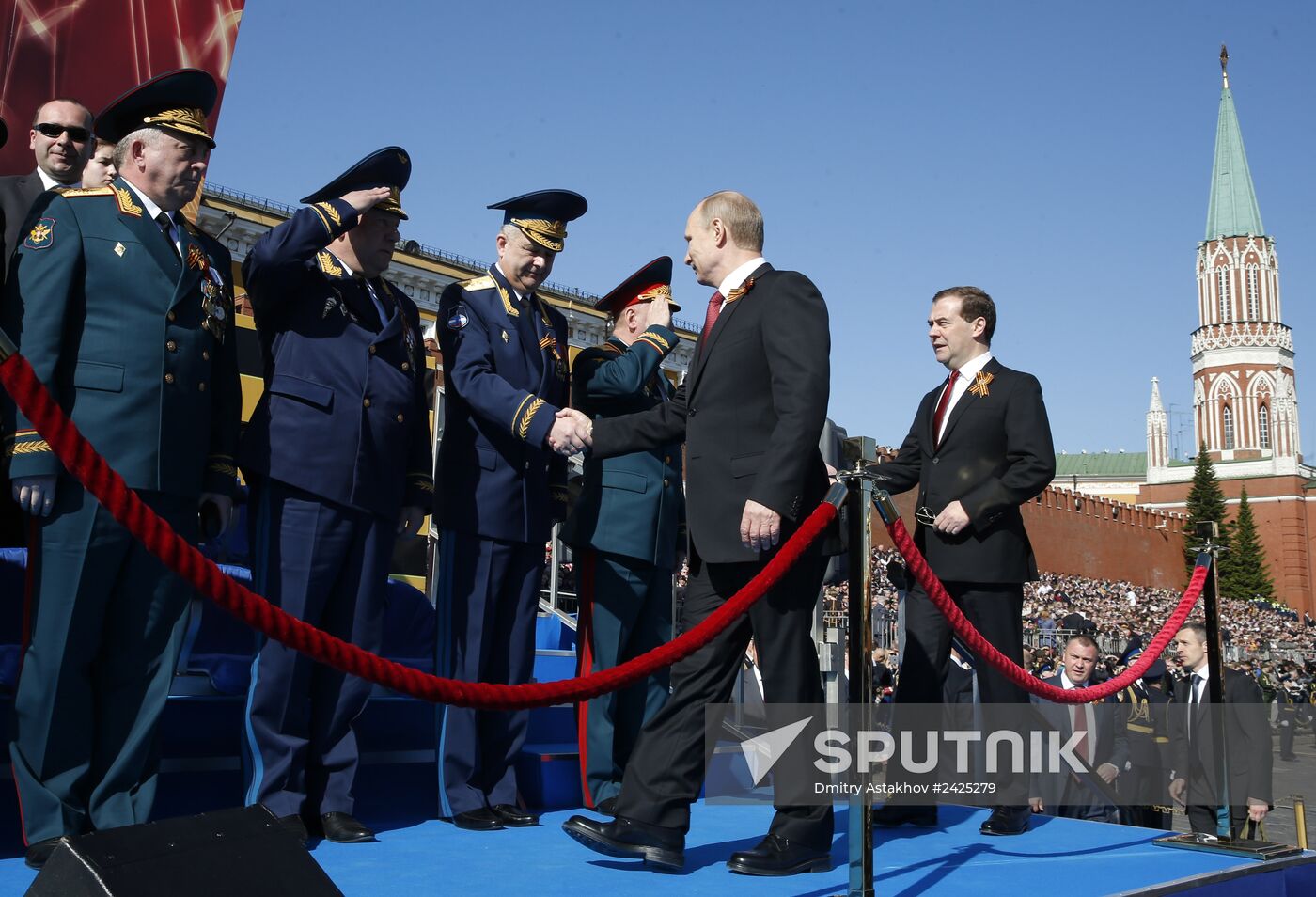 Vladimir Putin and Dmitry Medvedev at Victory Day parade on Red Square