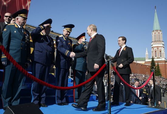 Vladimir Putin and Dmitry Medvedev at Victory Day parade on Red Square
