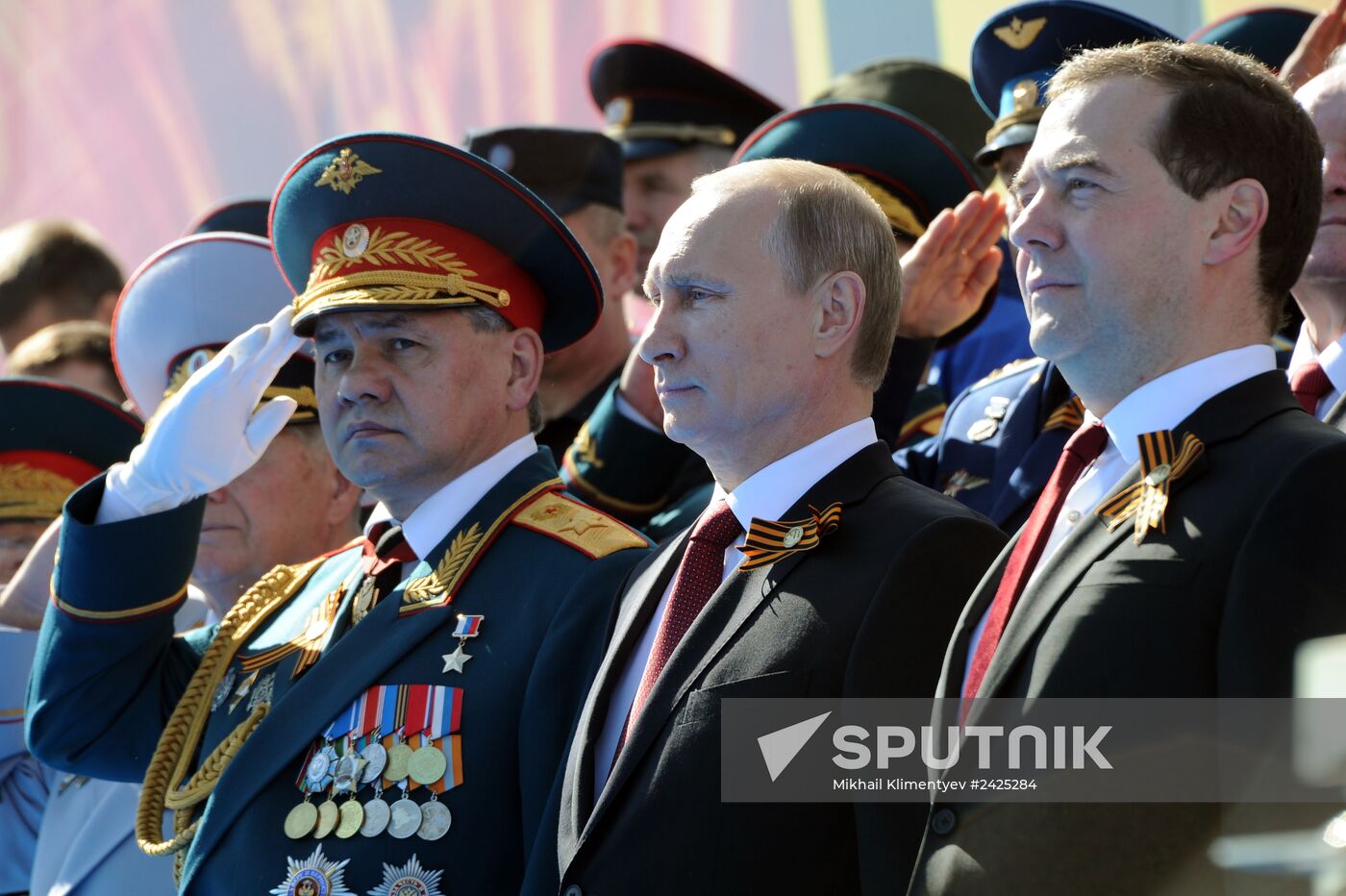Vladimir Putin and Dmitry Medvedev at Victory Day parade on Red Square