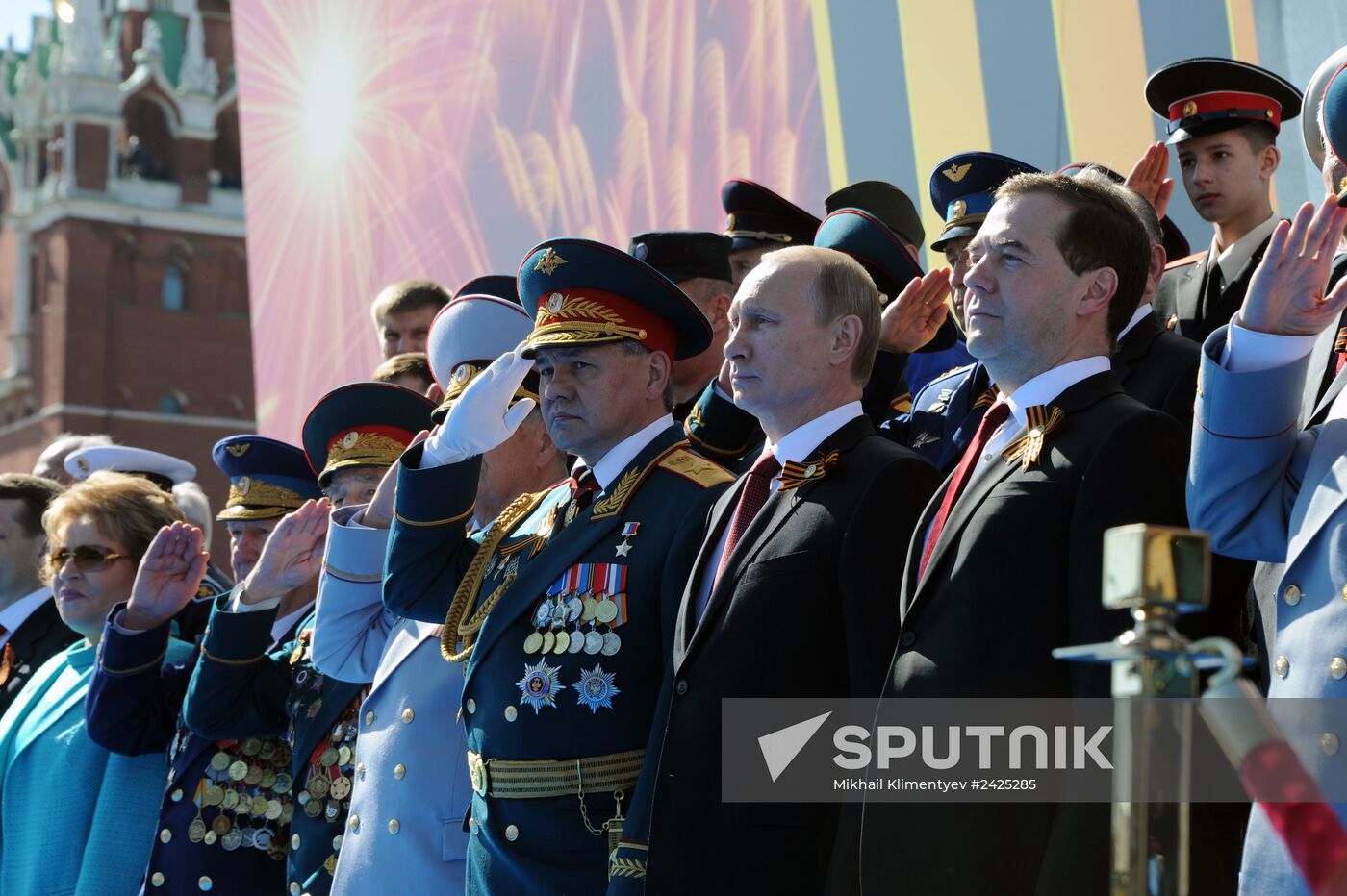 Vladimir Putin and Dmitry Medvedev at Victory Day parade on Red Square