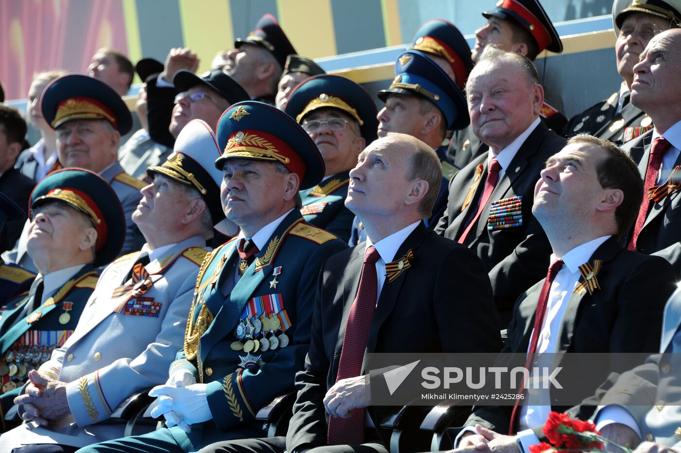 Vladimir Putin and Dmitry Medvedev at Victory Day parade on Red Square