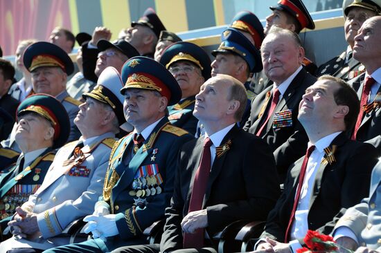 Vladimir Putin and Dmitry Medvedev at Victory Day parade on Red Square