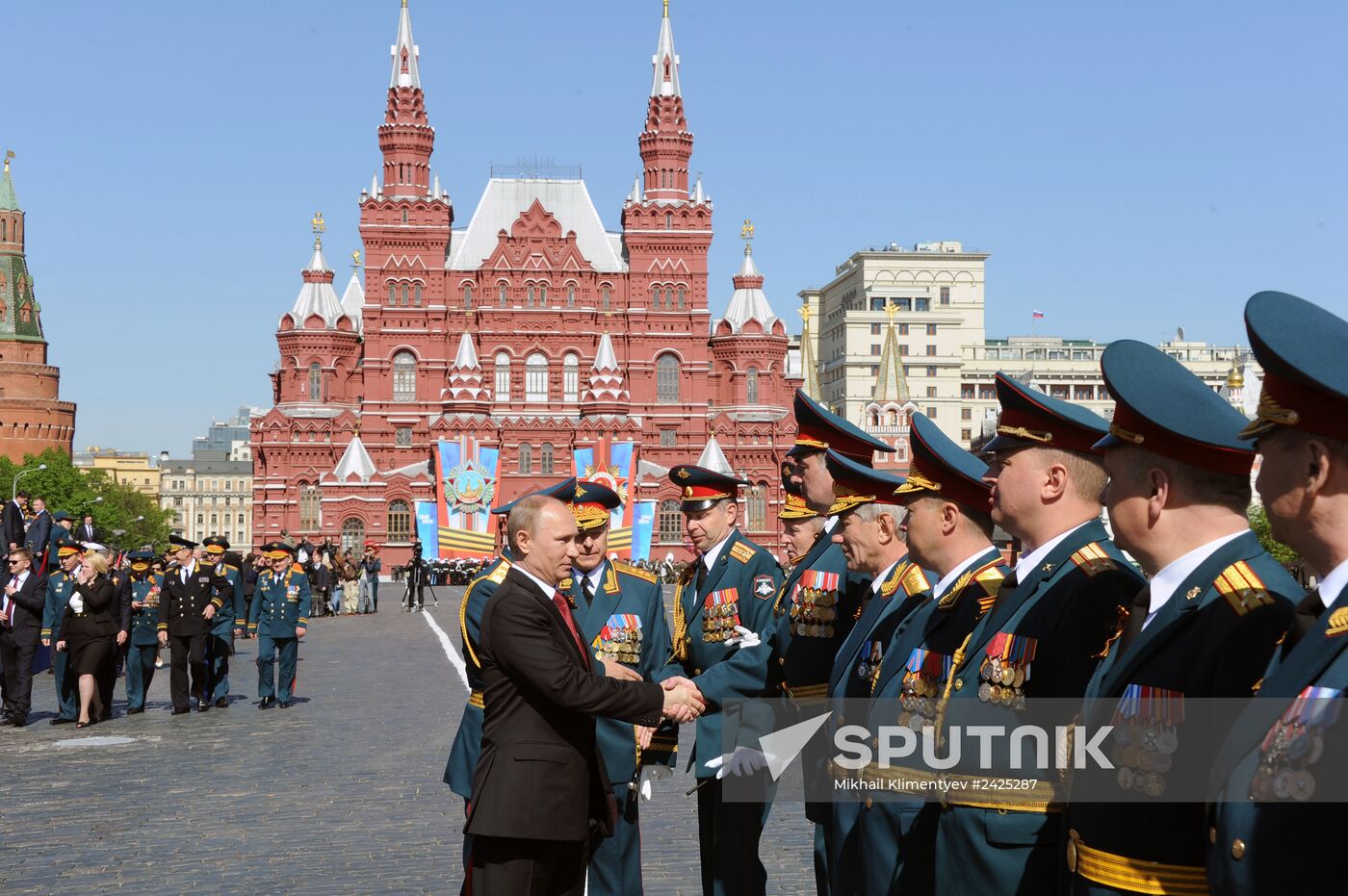 Vladimir Putin and Dmitry Medvedev at Victory Day parade on Red Square