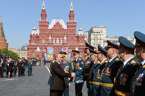 Vladimir Putin and Dmitry Medvedev at Victory Day parade on Red Square
