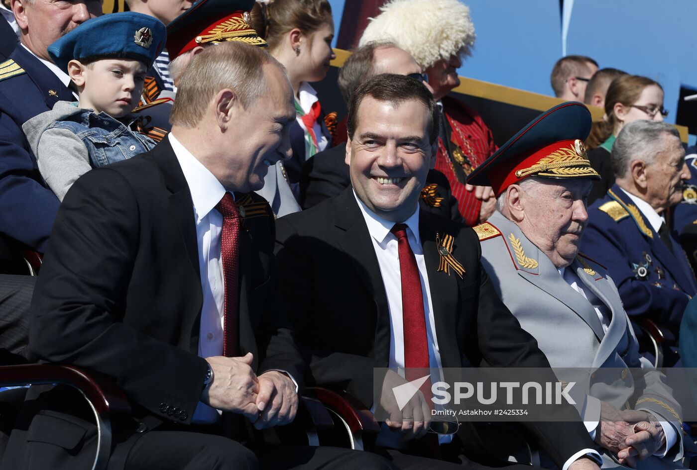 Vladimir Putin and Dmitry Medvedev at Victory Day parade on Red Square